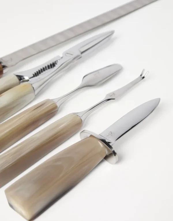 Buffalo horn and steel crudités cutlery set