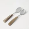 Buffalo horn and steel salad serving set