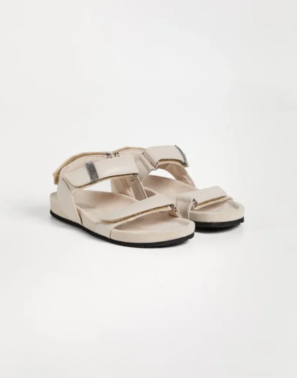 Calfskin and suede sandals with monili