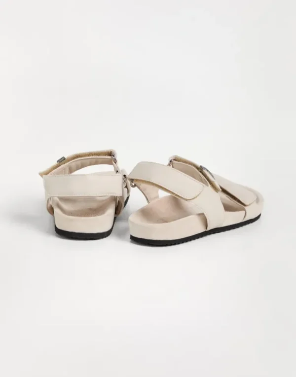 Calfskin and suede sandals with monili