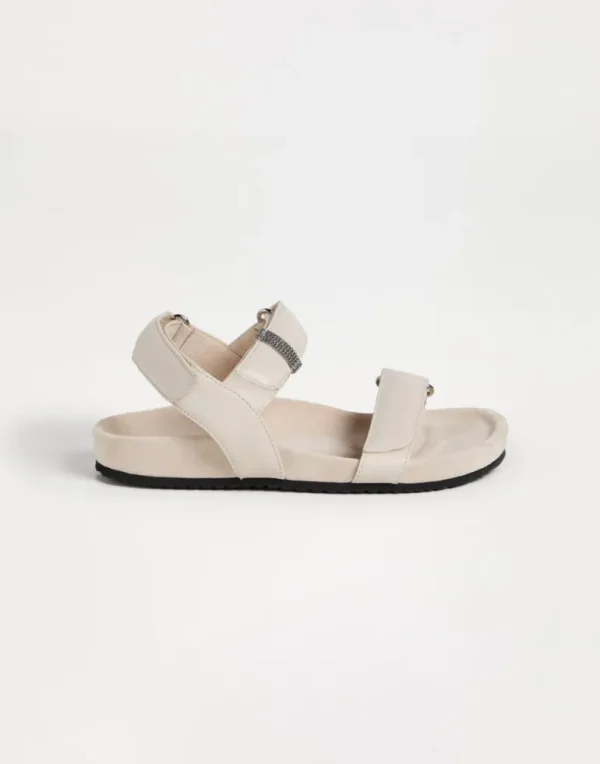 Calfskin and suede sandals with monili