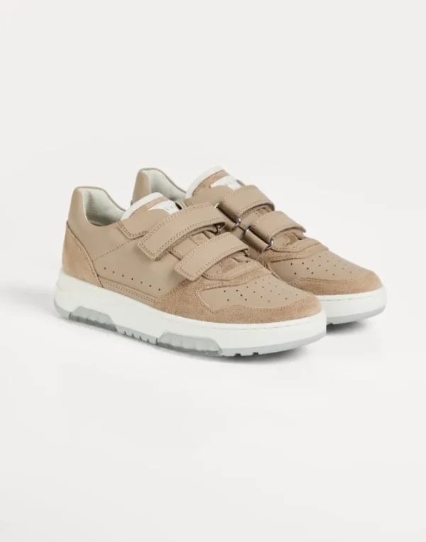 Calfskin and suede sneakers with straps