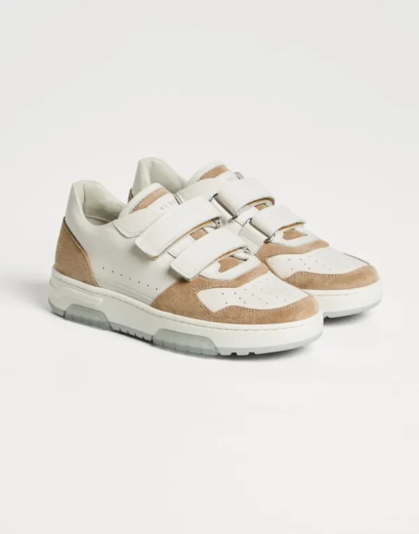 Calfskin and suede sneakers with straps