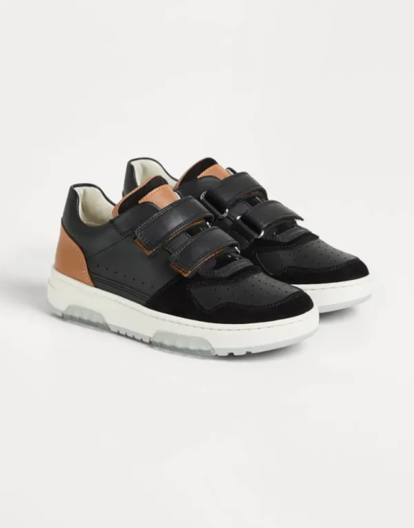 Calfskin and suede sneakers with straps