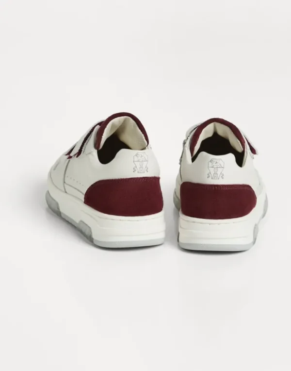 Calfskin and suede sneakers with straps