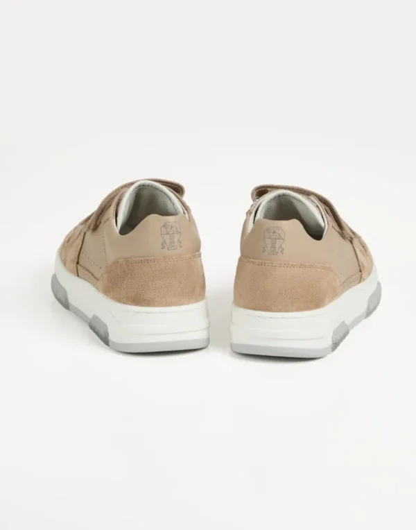 Calfskin and suede sneakers with straps