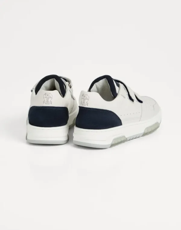 Calfskin and suede sneakers with straps