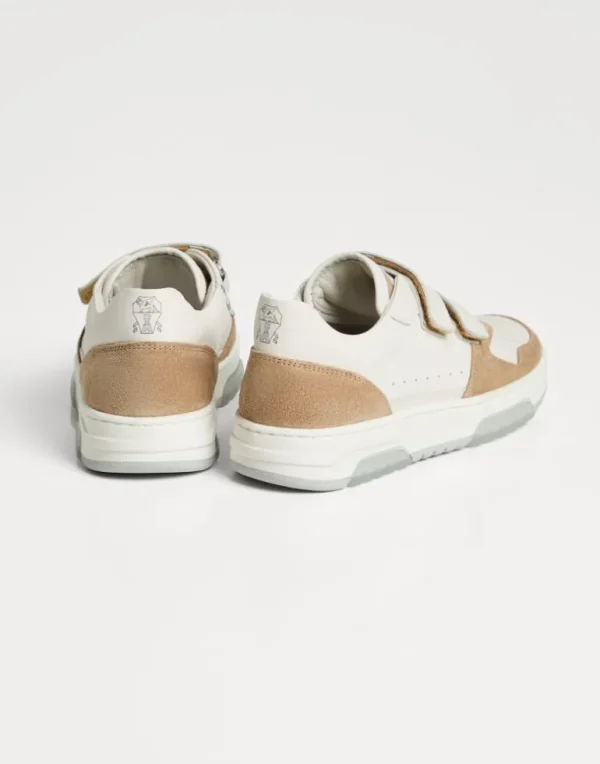 Calfskin and suede sneakers with straps