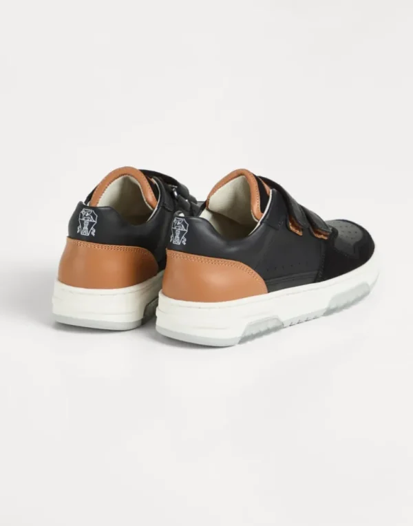 Calfskin and suede sneakers with straps