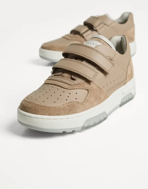 Calfskin and suede sneakers with straps