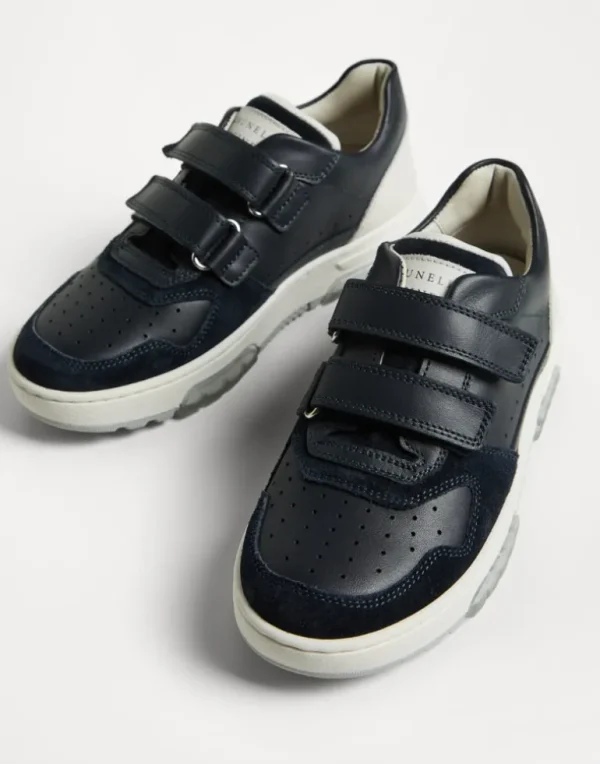 Calfskin and suede sneakers with straps