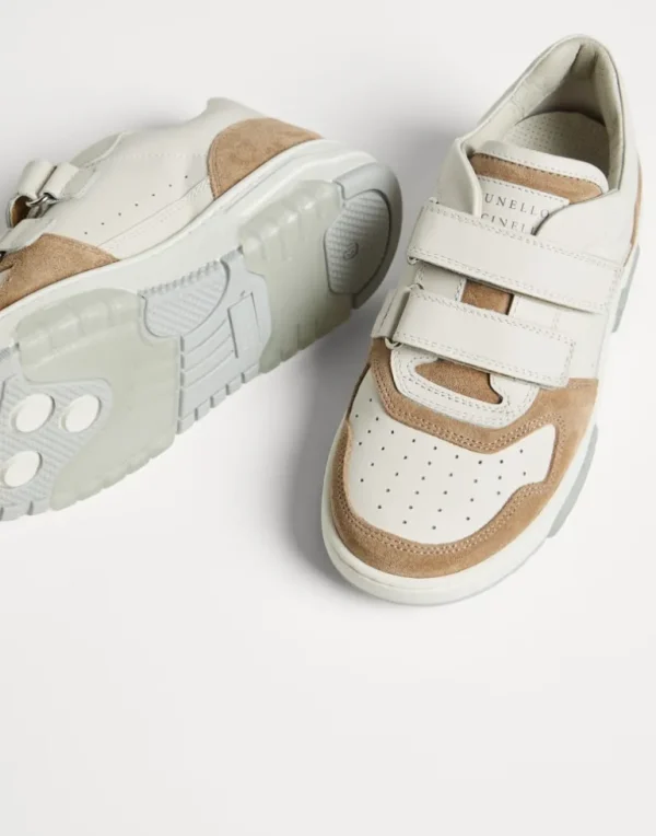 Calfskin and suede sneakers with straps