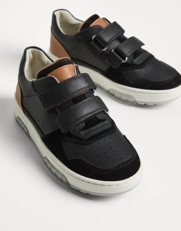 Calfskin and suede sneakers with straps