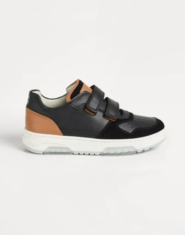 Calfskin and suede sneakers with straps