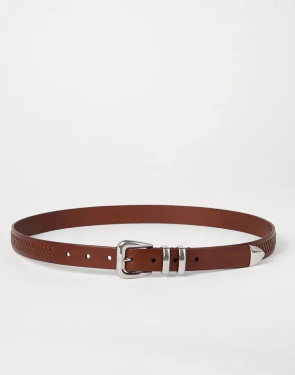 Calfskin belt with braided decoration