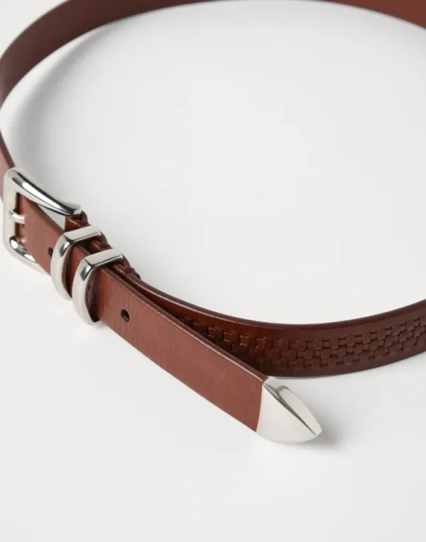 Calfskin belt with braided decoration