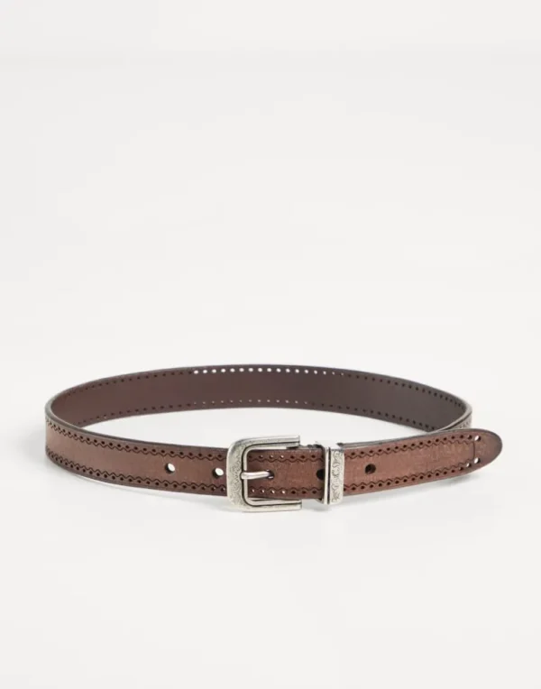 Calfskin belt with perforated pattern