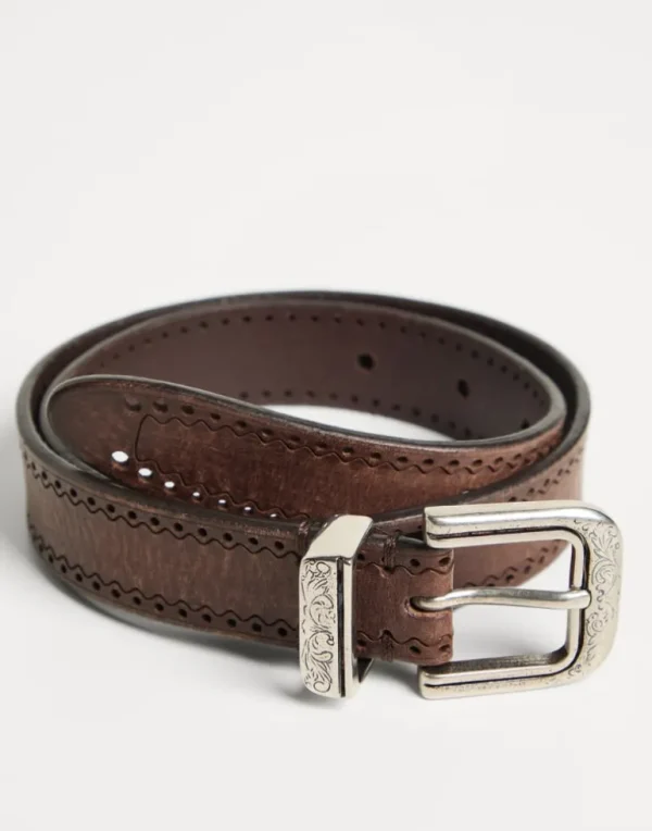 Calfskin belt with perforated pattern