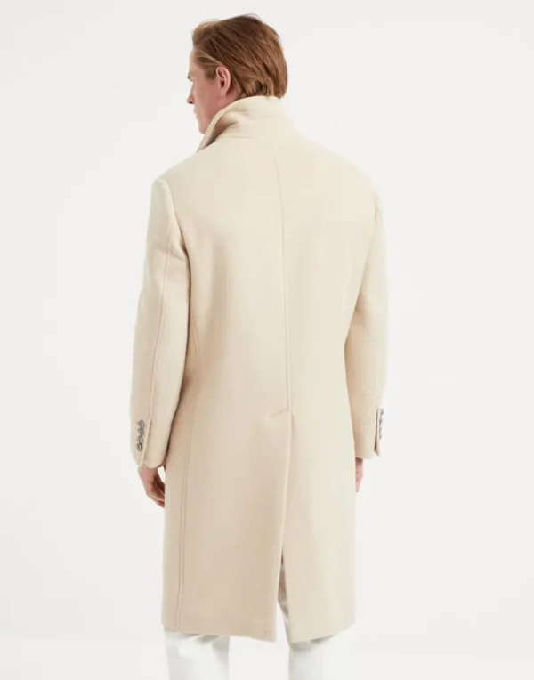 Camel double cloth coat with metal buttons