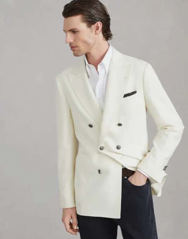 Carded wool, cashmere and silk diagonal deconstructed one-and-a-half breasted blazer with patch pockets and metal buttons