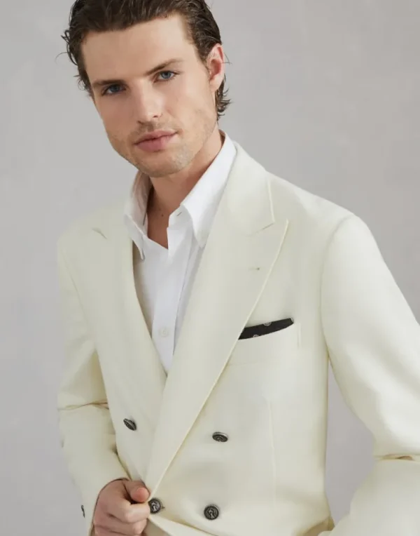 Carded wool, cashmere and silk diagonal deconstructed one-and-a-half breasted blazer with patch pockets and metal buttons