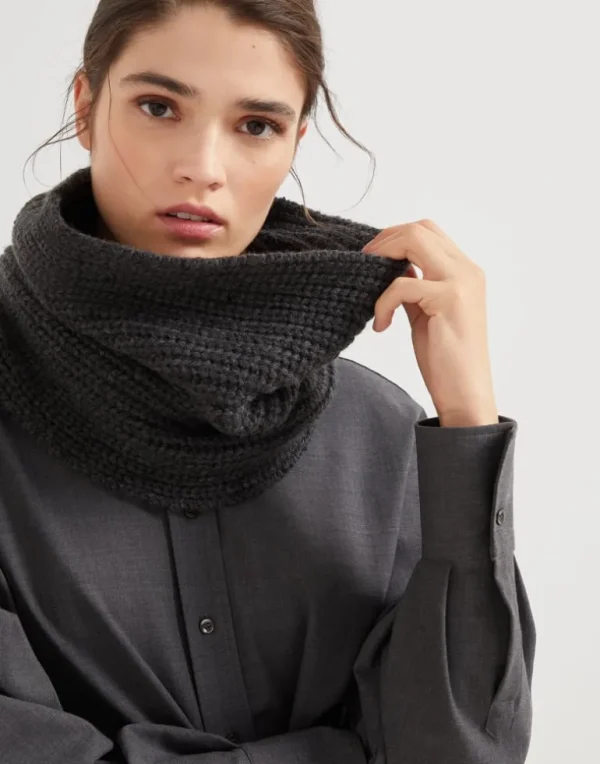 Cashmere and silk dazzling rib knit neck warmer