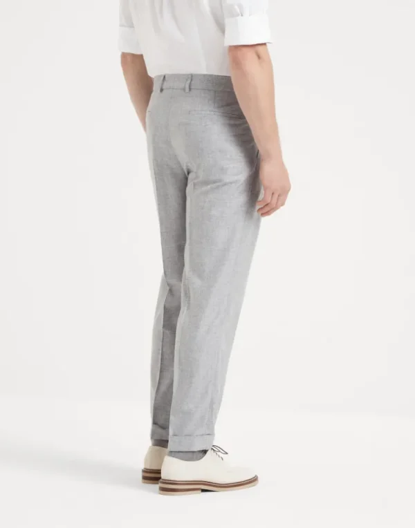 Cashmere and silk lightweight flannel leisure fit trousers with pleat