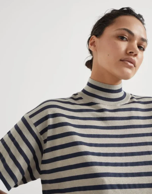 Cashmere and silk sparkling stripe turtleneck sweater