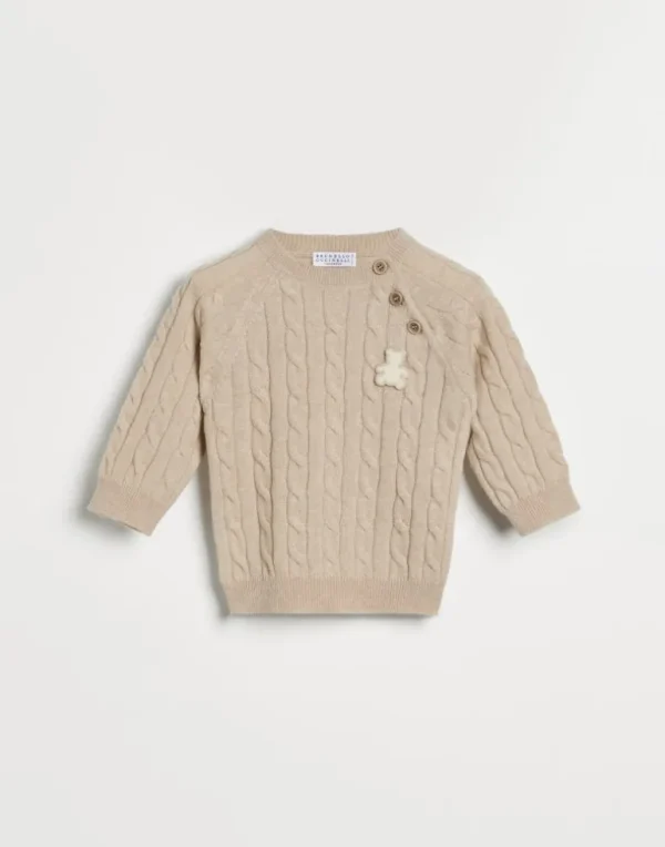 Cashmere cable knit Baby Bernie sweater with buttons