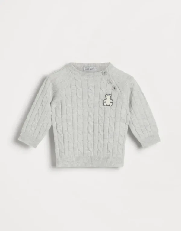 Cashmere cable knit Baby Bernie sweater with buttons