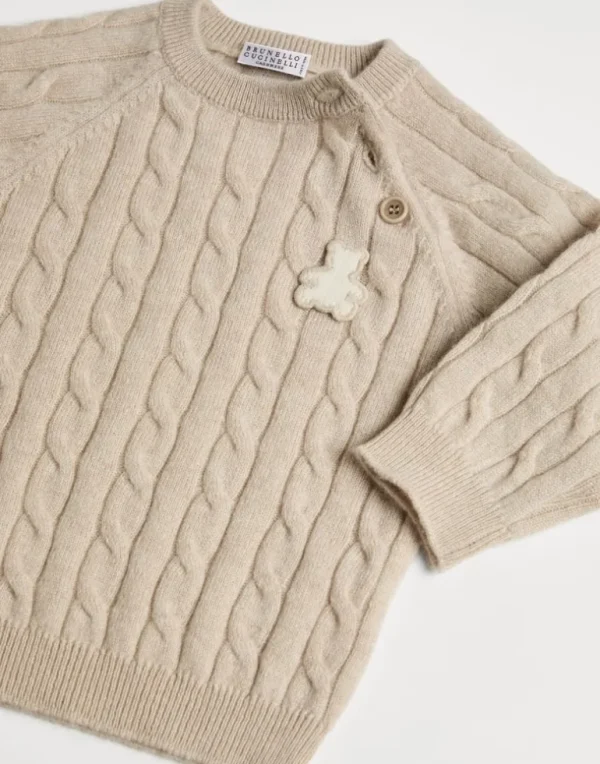 Cashmere cable knit Baby Bernie sweater with buttons