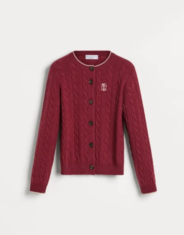 Cashmere cable knit cardigan with embroidered logo