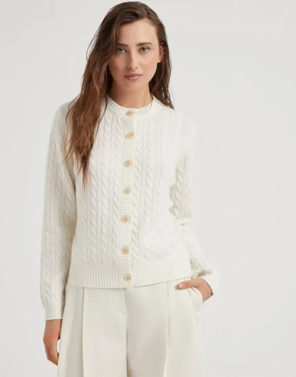 Cashmere cable knit cardigan with monili