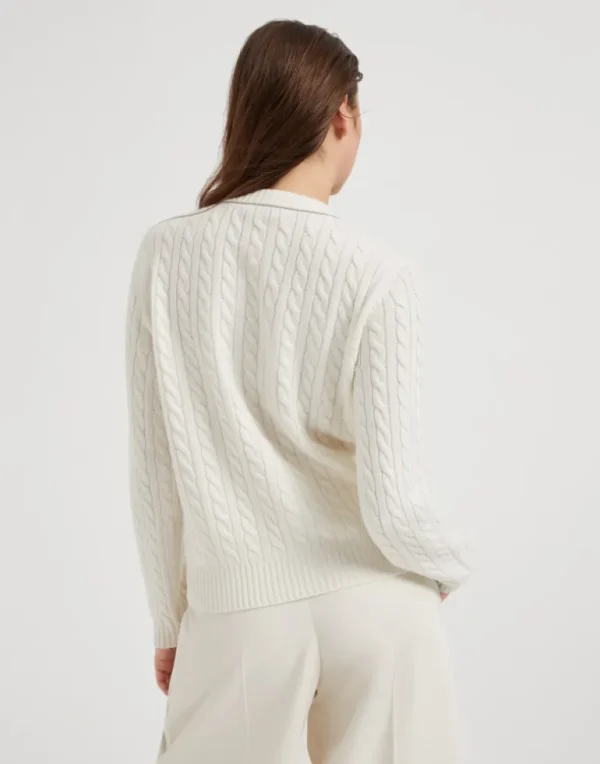 Cashmere cable knit cardigan with monili