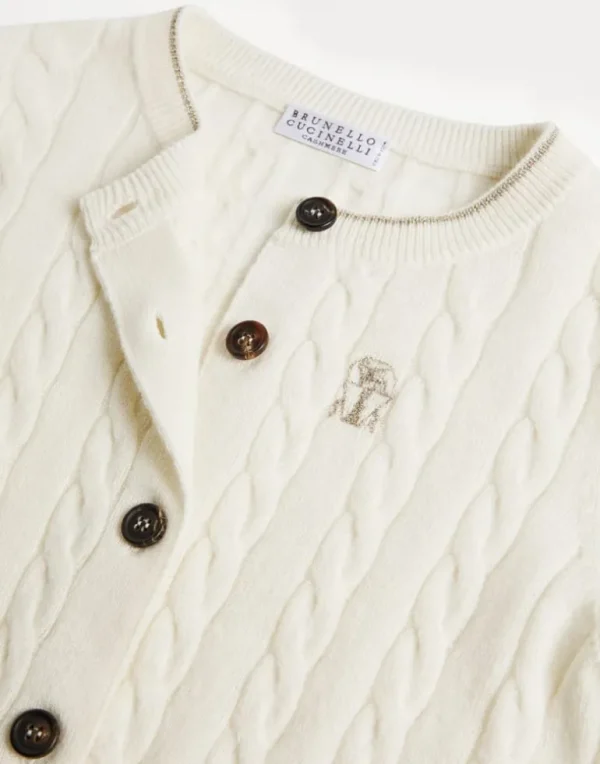 Cashmere cable knit cardigan with embroidered logo