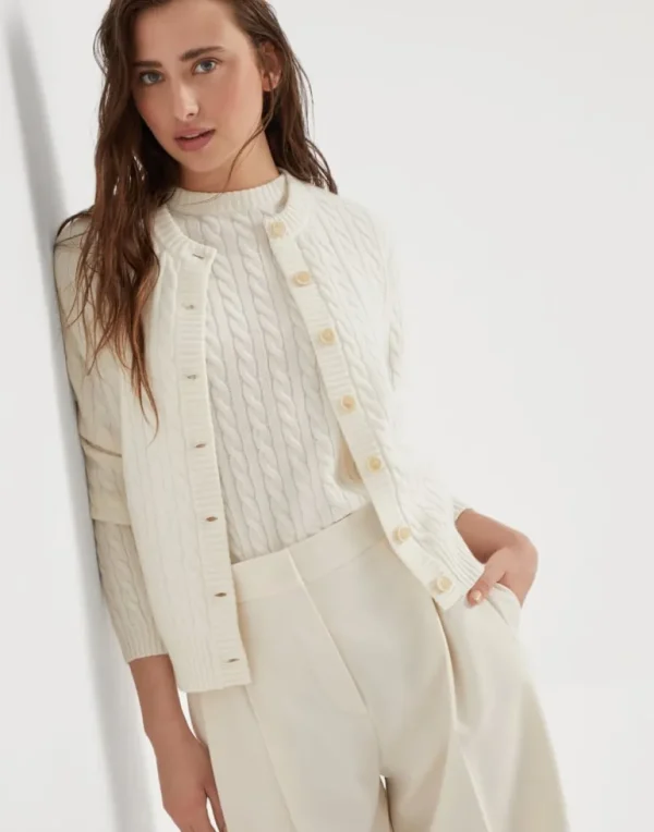 Cashmere cable knit cardigan with monili