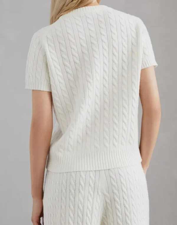 Cashmere cable knit short sleeve sweater