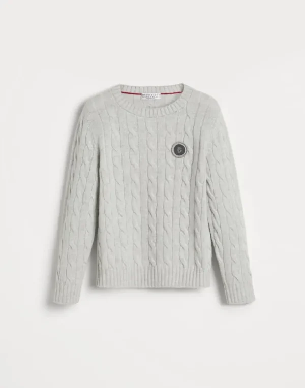 Cashmere cable knit sweater with patch