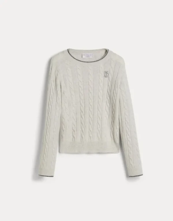 Cashmere cable knit sweater with embroidered logo