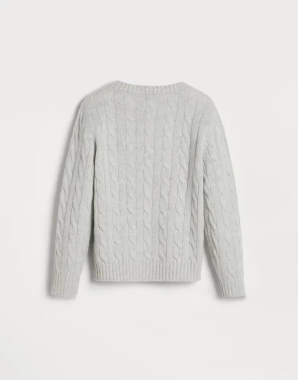 Cashmere cable knit sweater with patch