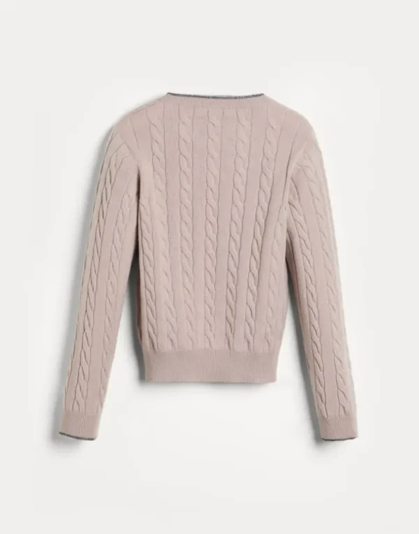 Cashmere cable knit sweater with embroidered logo