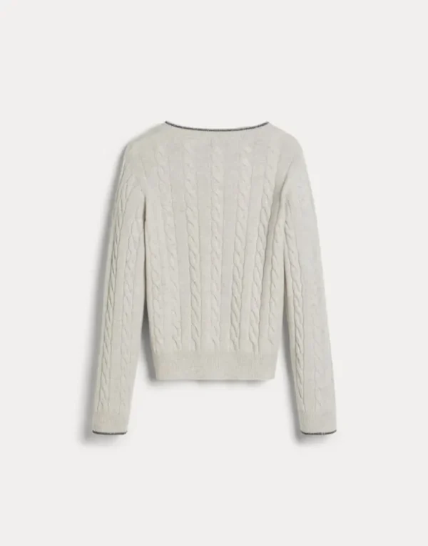 Cashmere cable knit sweater with embroidered logo