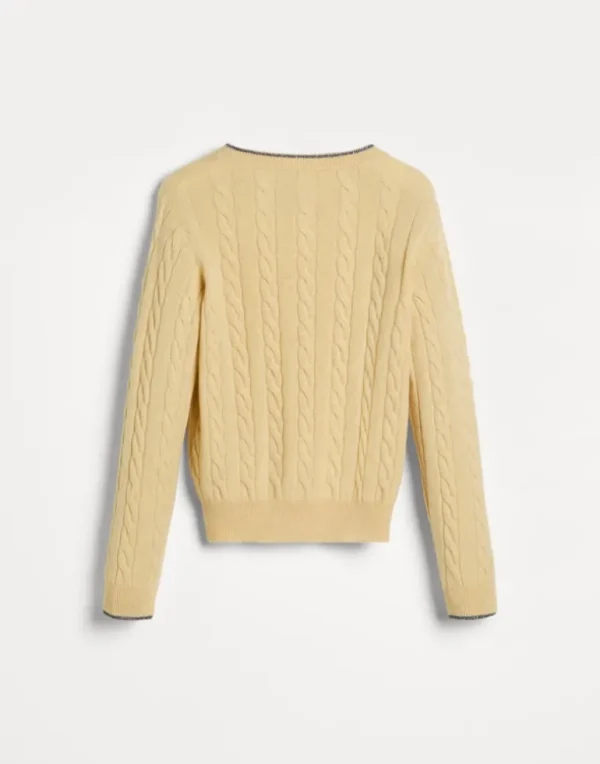 Cashmere cable knit sweater with embroidered logo