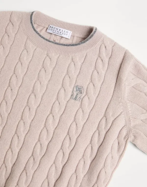 Cashmere cable knit sweater with embroidered logo