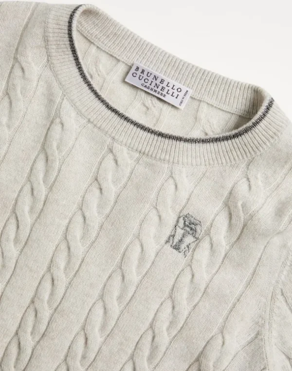 Cashmere cable knit sweater with embroidered logo