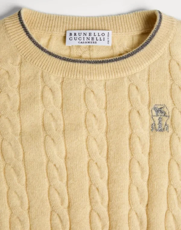 Cashmere cable knit sweater with embroidered logo