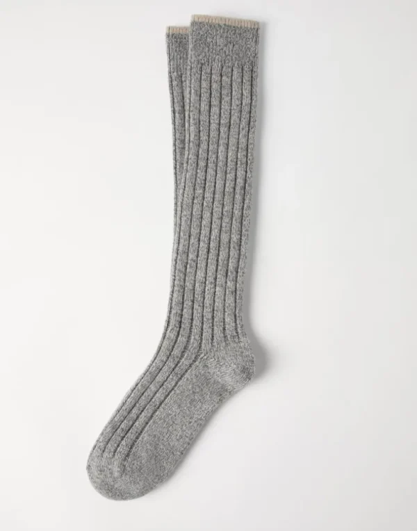 Cashmere chiné rib knit socks