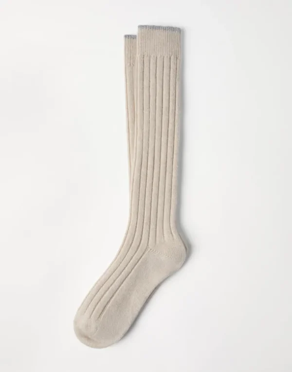 Cashmere chiné rib knit socks