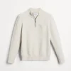 Cashmere diagonal rib sweater with half zip and chest pocket