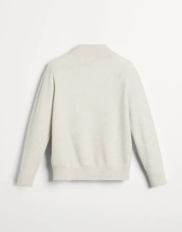 Cashmere diagonal rib sweater with half zip and chest pocket